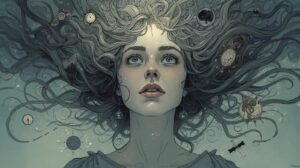 a picture of a thinking woman