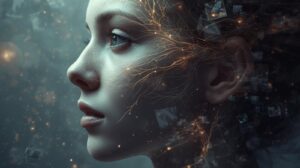 תמונה של פנים של אישה שרואים את מערכת העצבים שלה בראש ובפנים תמונות של אזהרה, תמונות מהעבר, זכרונות